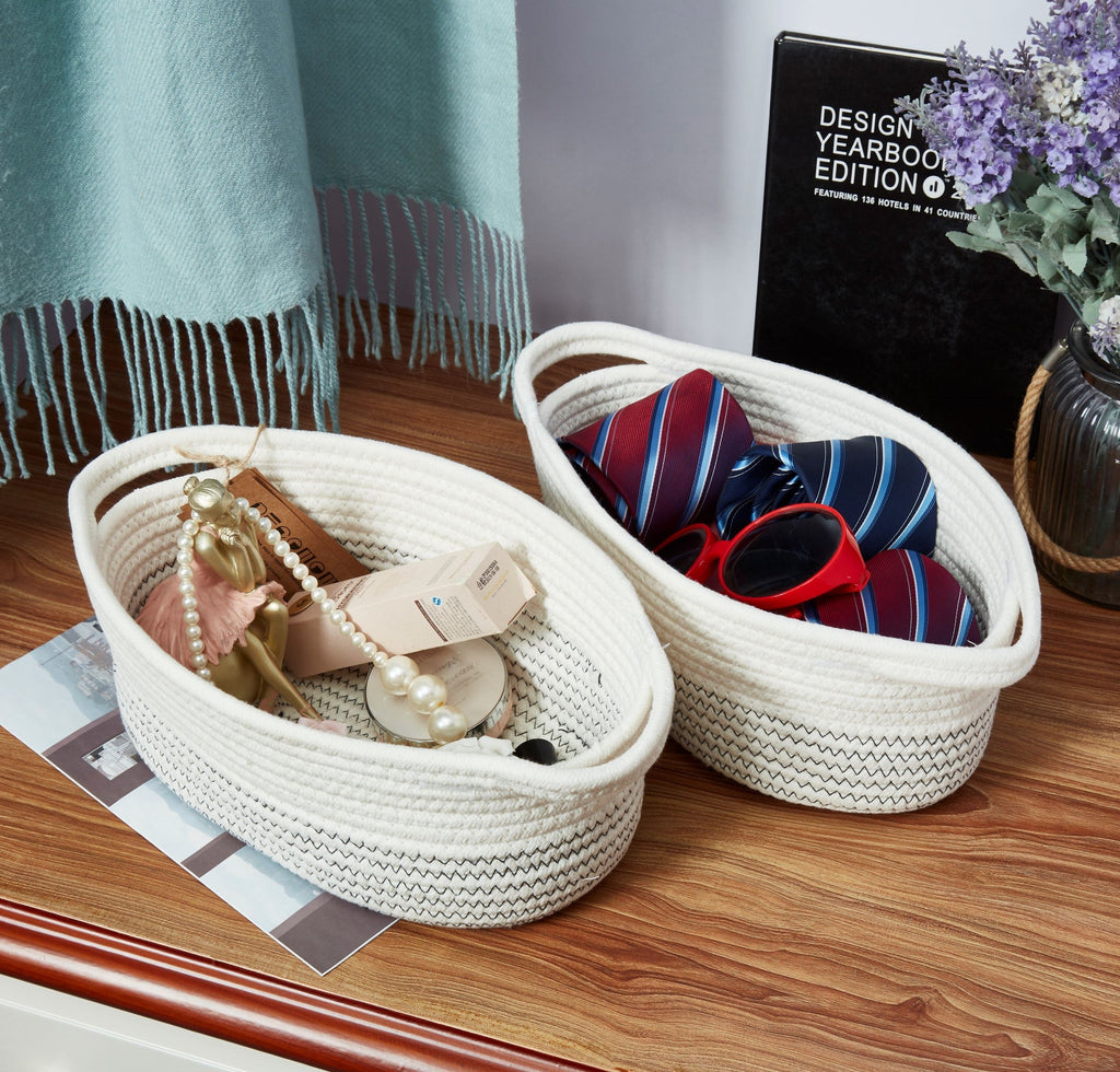 Cotton Rope Baskets (2pcs) - Small Woven Storage Bins