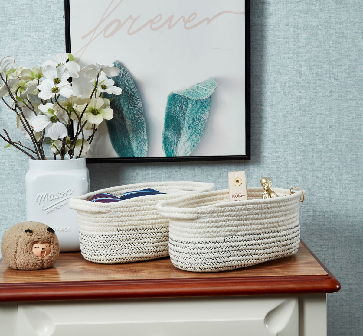 Cotton Rope Baskets (2pcs) - Small Woven Storage Bins