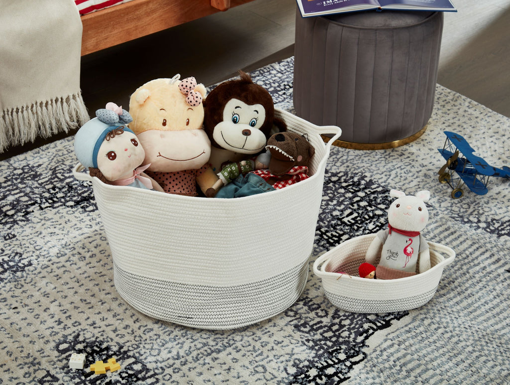 Large Cotton Woven Rope Baskets (2pcs) w/Handles - Cotton Storage Bins