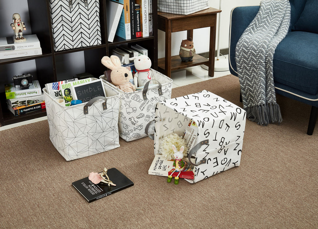 13" Cube Patterned Storage Bins | Water-Resistant Toy Storage Basket w/Handles