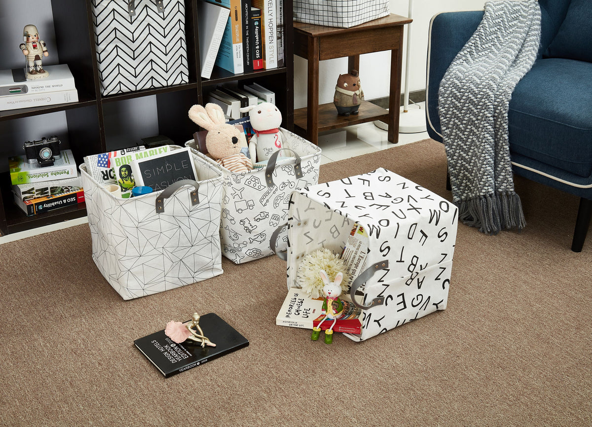 13" Cube Patterned Storage Bins | Water-Resistant Toy Storage Basket w/Handles