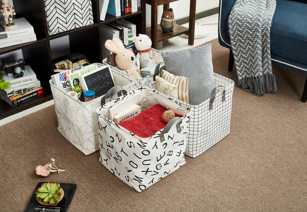 13" Cube Patterned Storage Bins | Water-Resistant Toy Storage Basket w/Handles