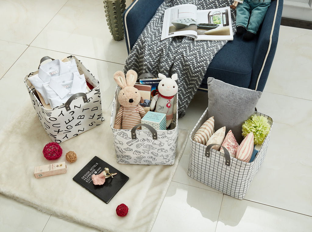 13" Cube Patterned Storage Bins | Water-Resistant Toy Storage Basket w/Handles