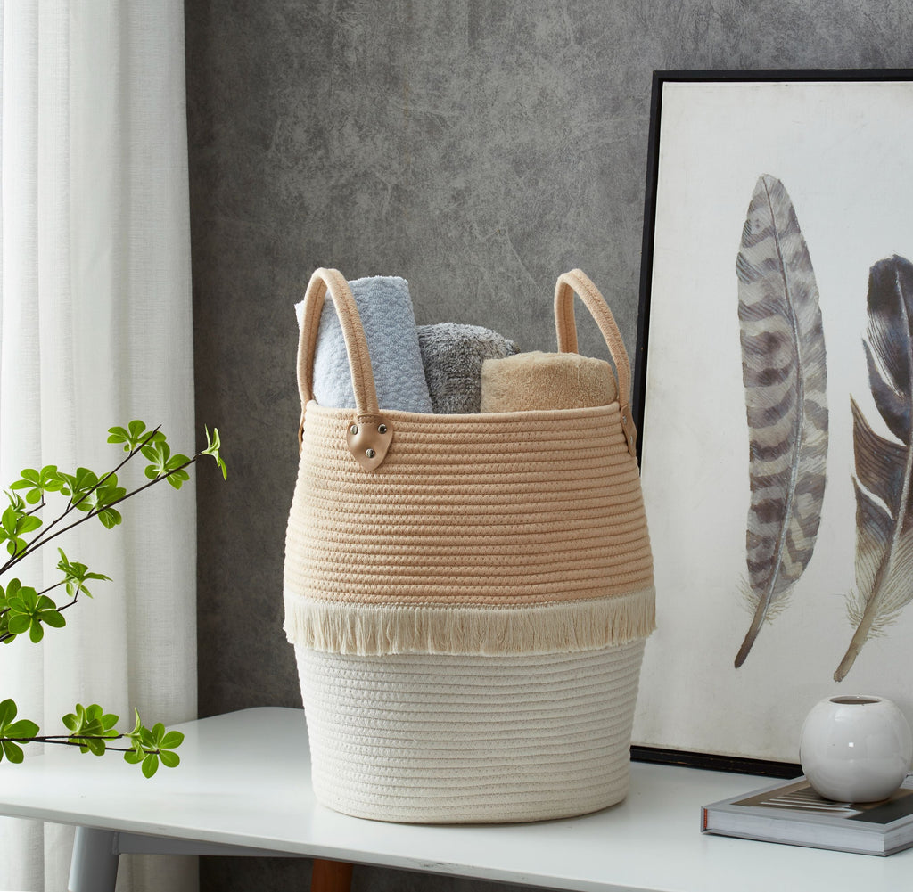 Large Decorative Basket | Baby Laundry Hamper | Woven Basket w/Handles