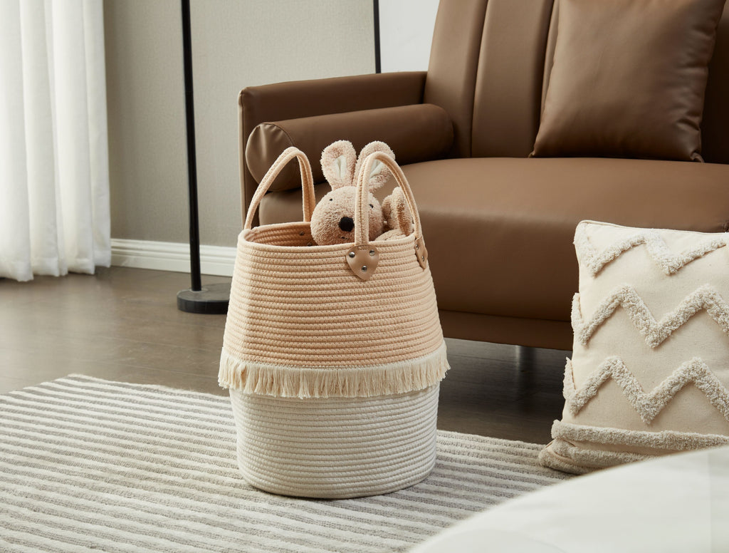 Large Decorative Basket | Baby Laundry Hamper | Woven Basket w/Handles