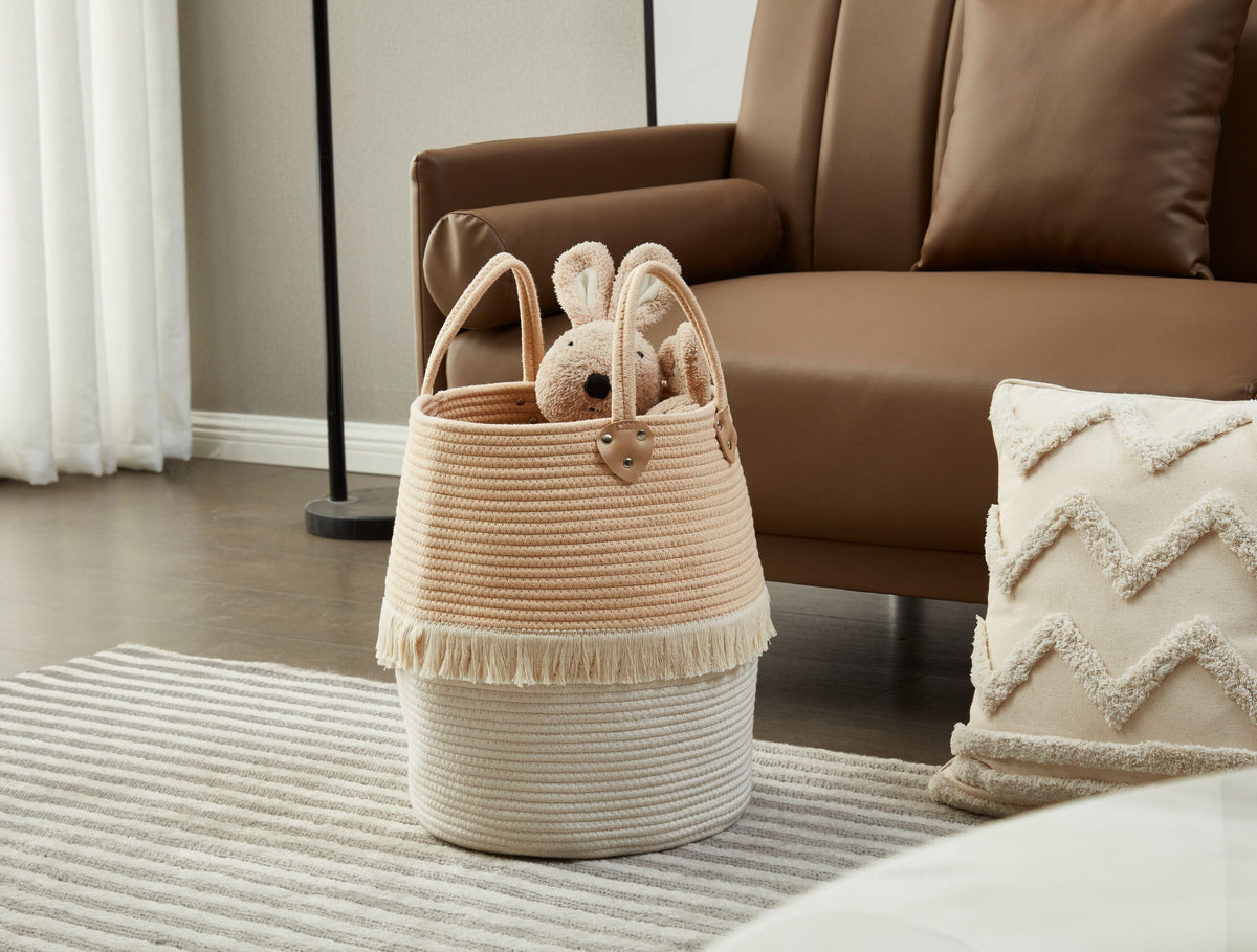Large Decorative Basket | Baby Laundry Hamper | Woven Basket w/Handles