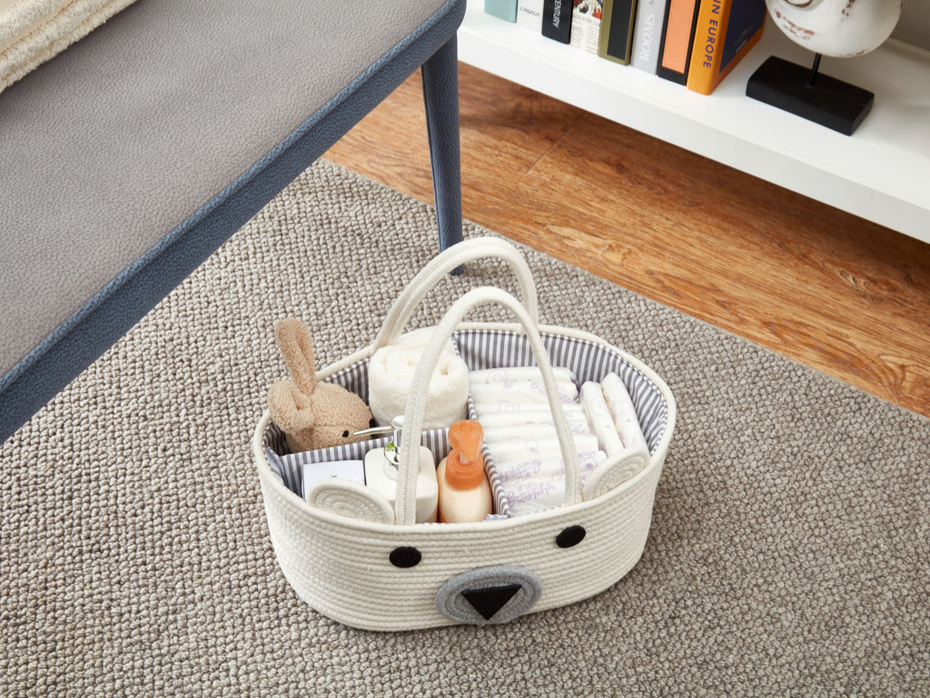 Cotton Diaper Caddy Organizer W/Removable Divider | Cotton Rope Diaper Storage Basket