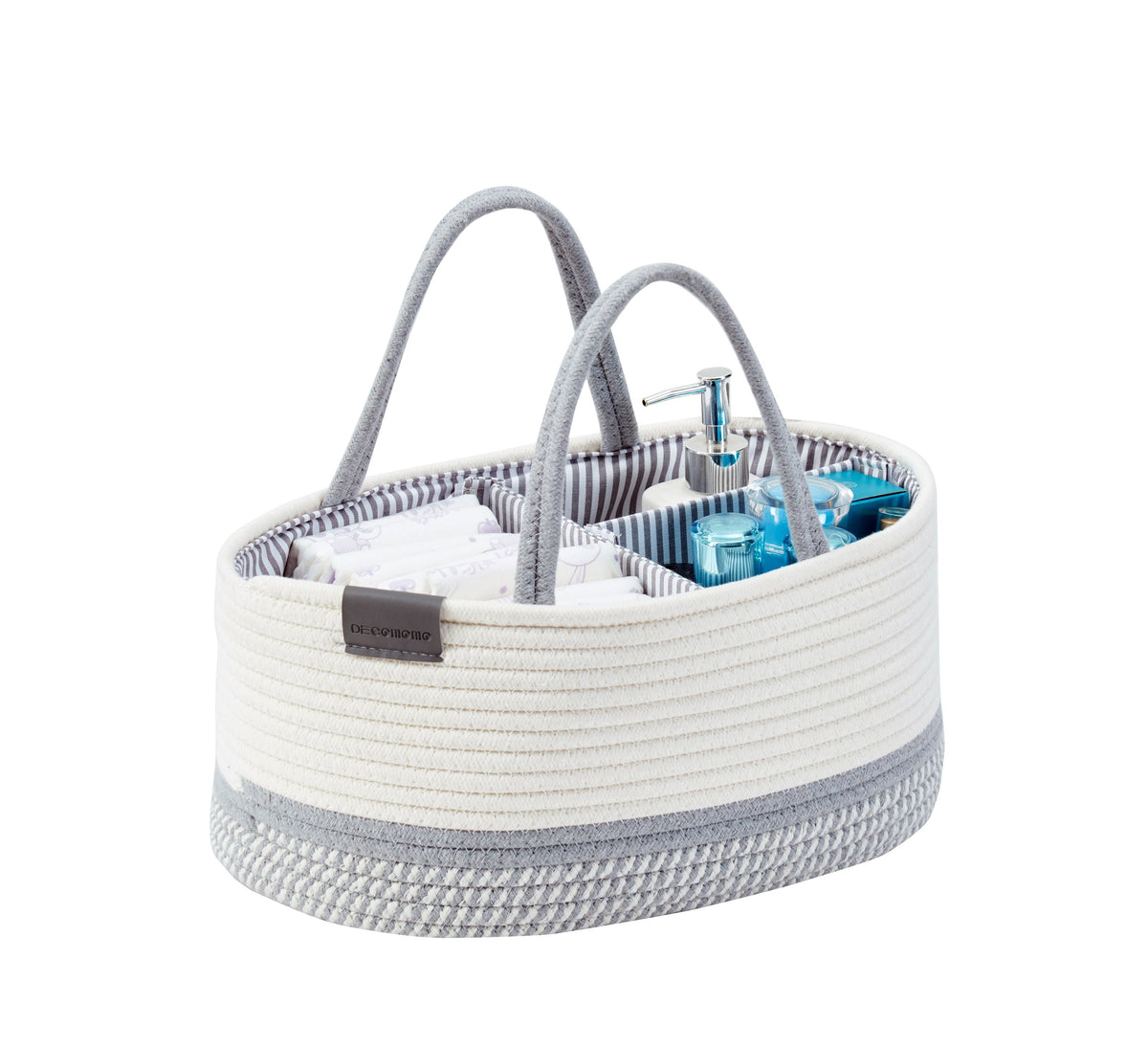 Cotton Diaper Caddy Organizer W/Removable Divider | Cotton Rope Diaper Storage Basket