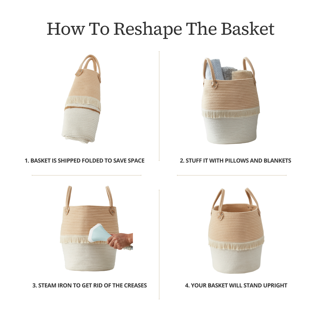 Large Decorative Basket | Baby Laundry Hamper | Woven Basket w/Handles