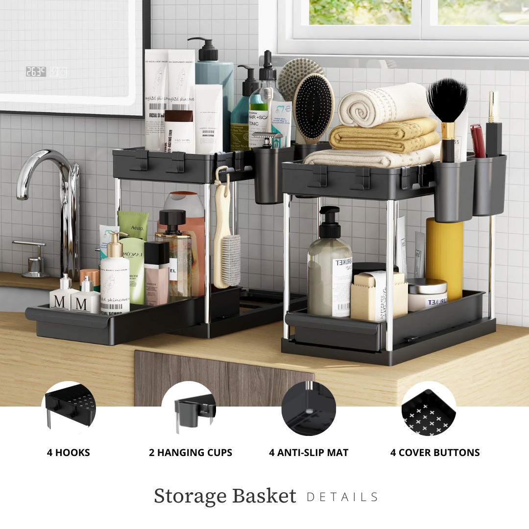 Under Sink Organizer Storage Basket (2-Tier Sliding) | Under Sink Storage Solution