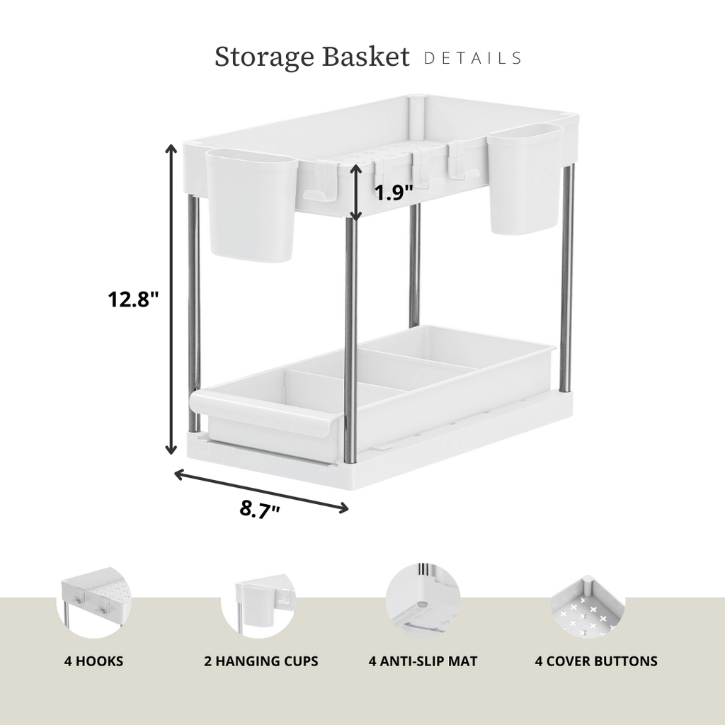 Under Sink Organizer Storage Basket (2-Tier Sliding) | Under Sink Storage Solution