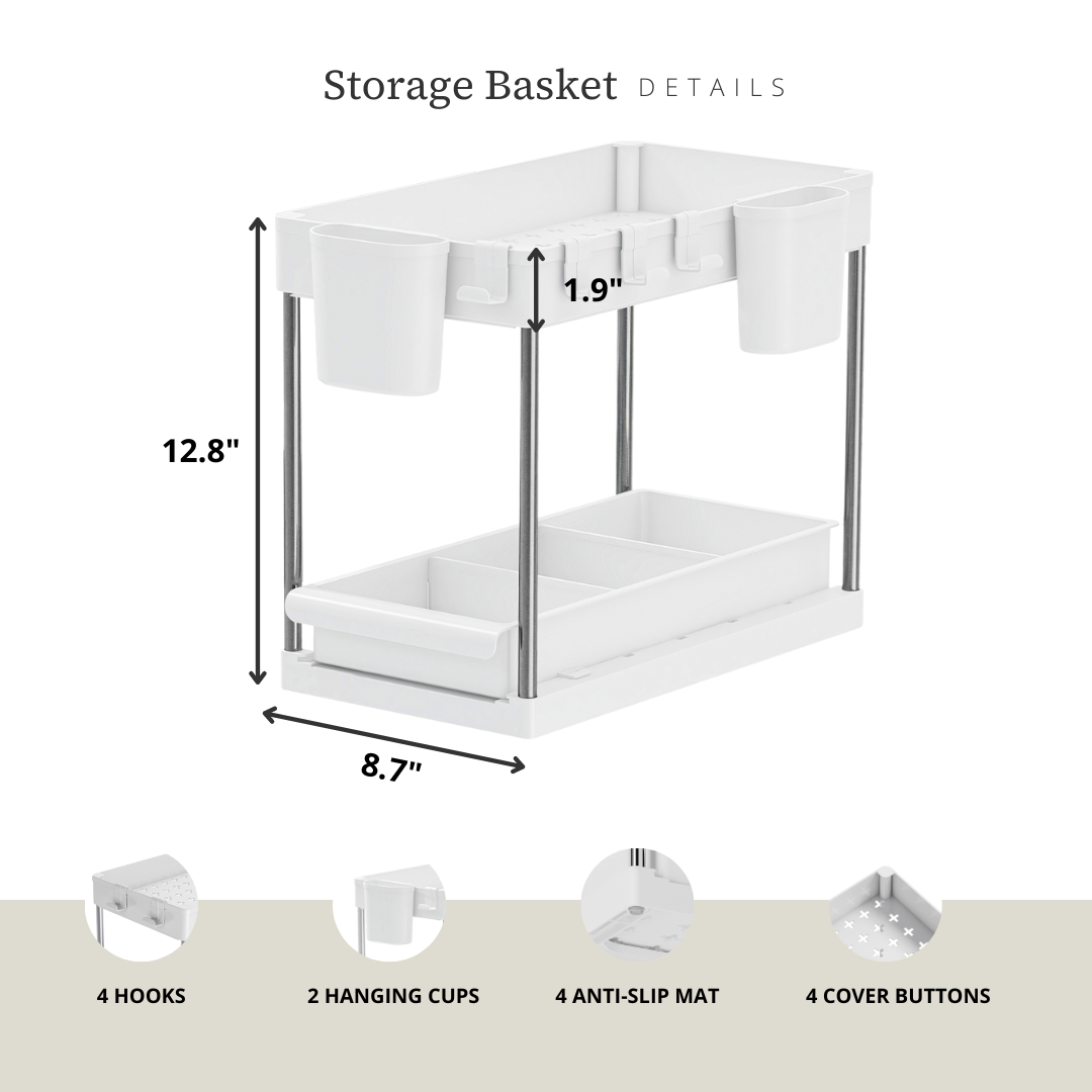 Under Sink Organizer Storage Basket (2-Tier Sliding) | Under Sink Storage Solution
