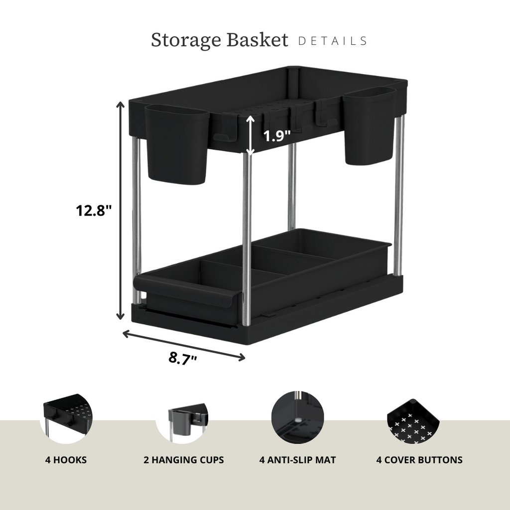 Under Sink Organizer Storage Basket (2-Tier Sliding) | Under Sink Storage Solution