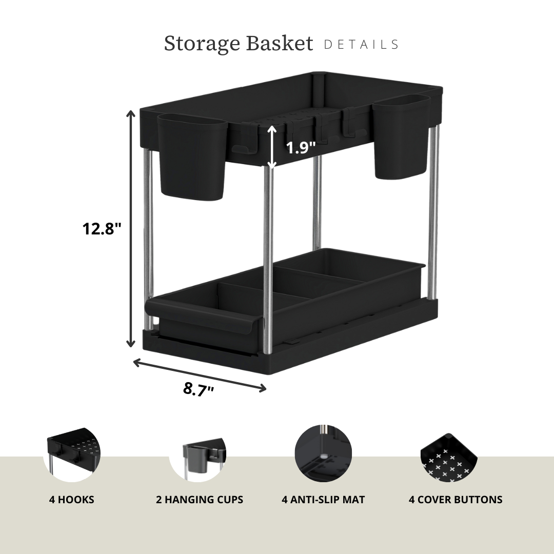 Under Sink Organizer Storage Basket (2-Tier Sliding) | Under Sink Storage Solution