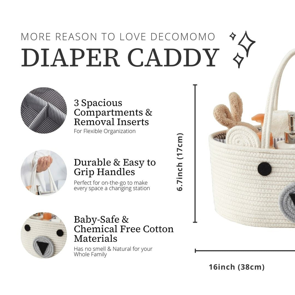 Cotton Diaper Caddy Organizer W/Removable Divider | Cotton Rope Diaper Storage Basket