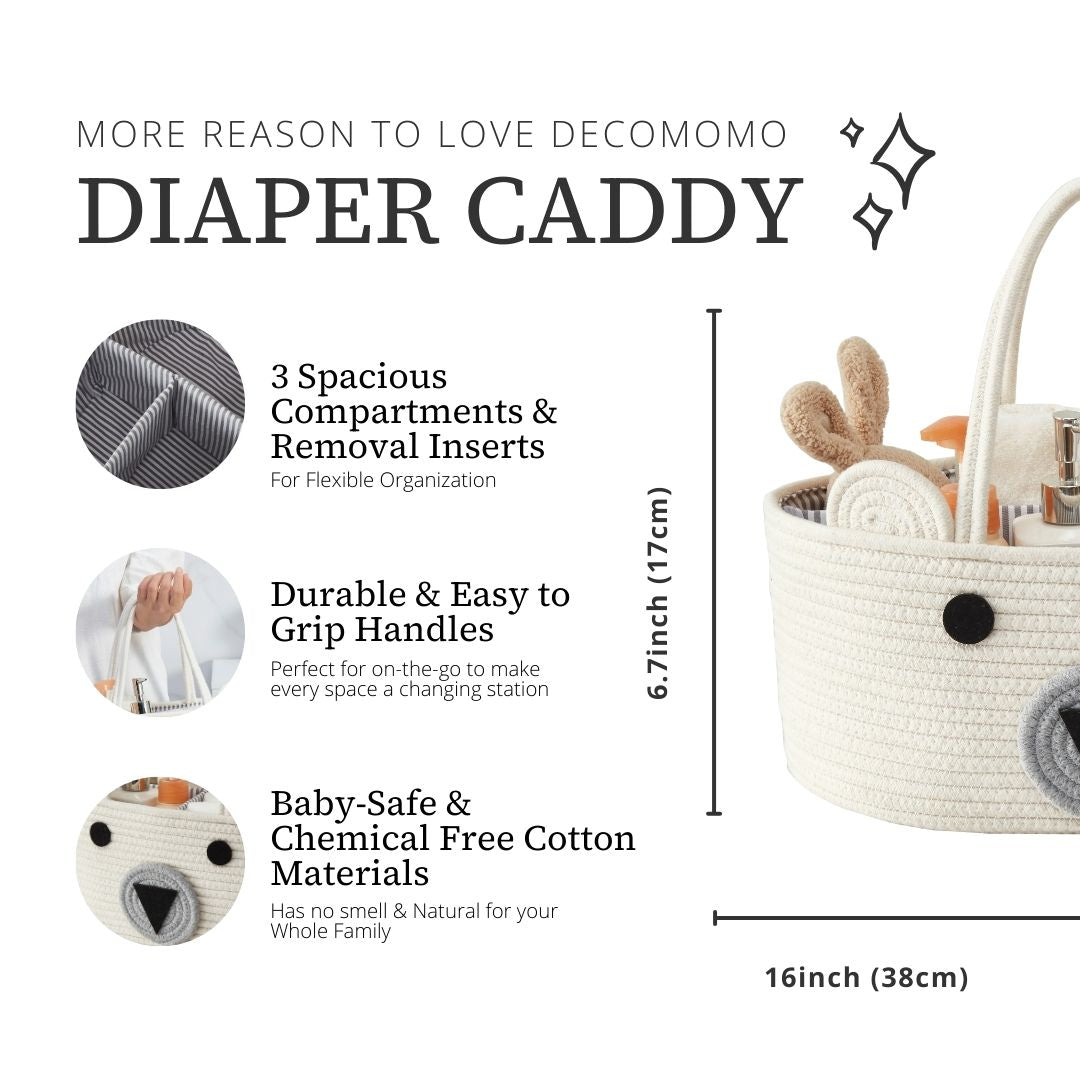 Cotton Diaper Caddy Organizer W/Removable Divider | Cotton Rope Diaper Storage Basket