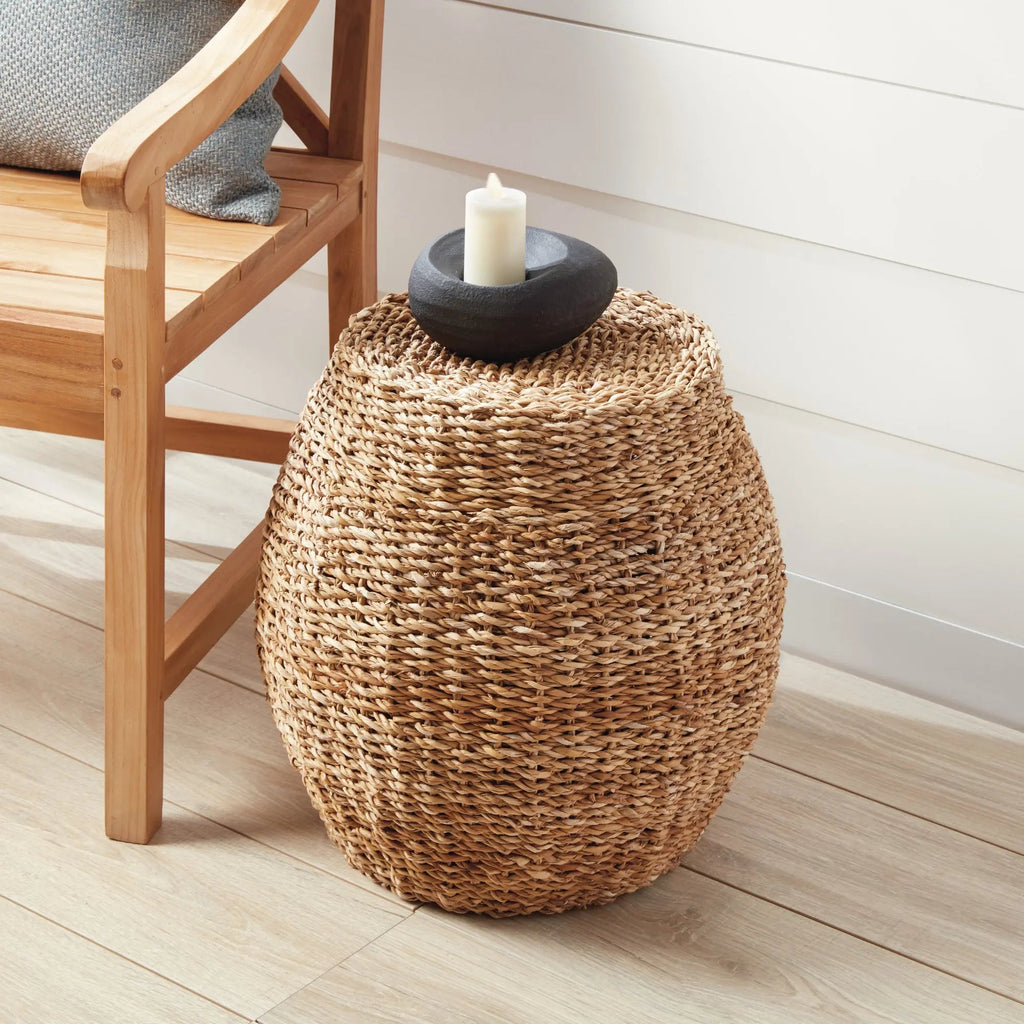 Seagrass Hourglass Pouf – Natural Woven
