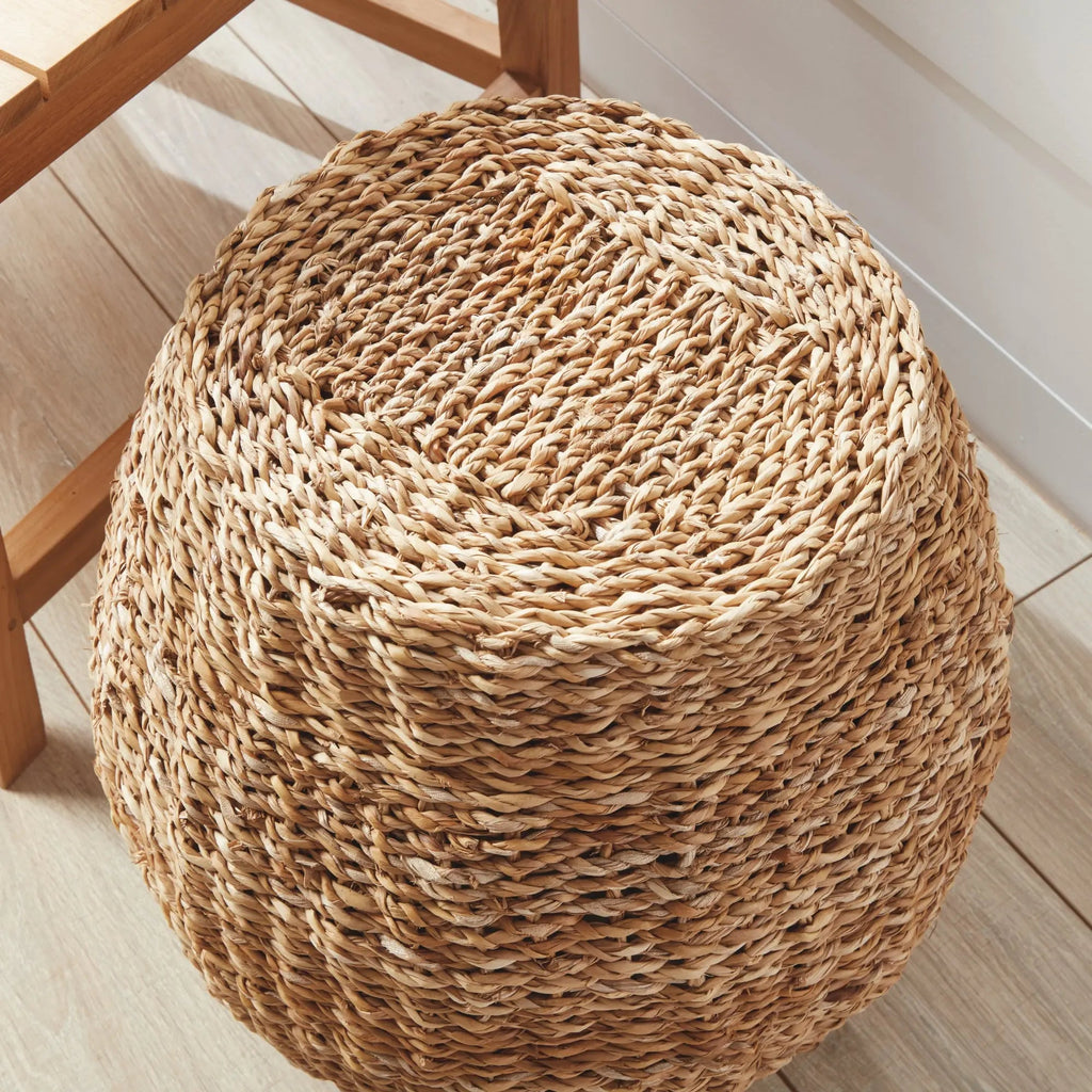 Seagrass Hourglass Pouf – Natural Woven