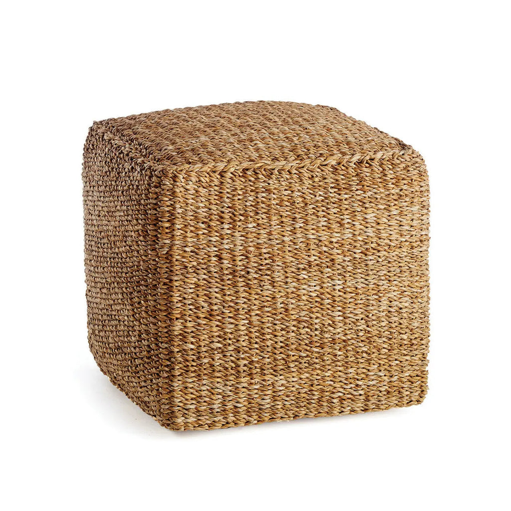 Seagrass Square Pouf – 16" Double-Walled Woven Ottoman
