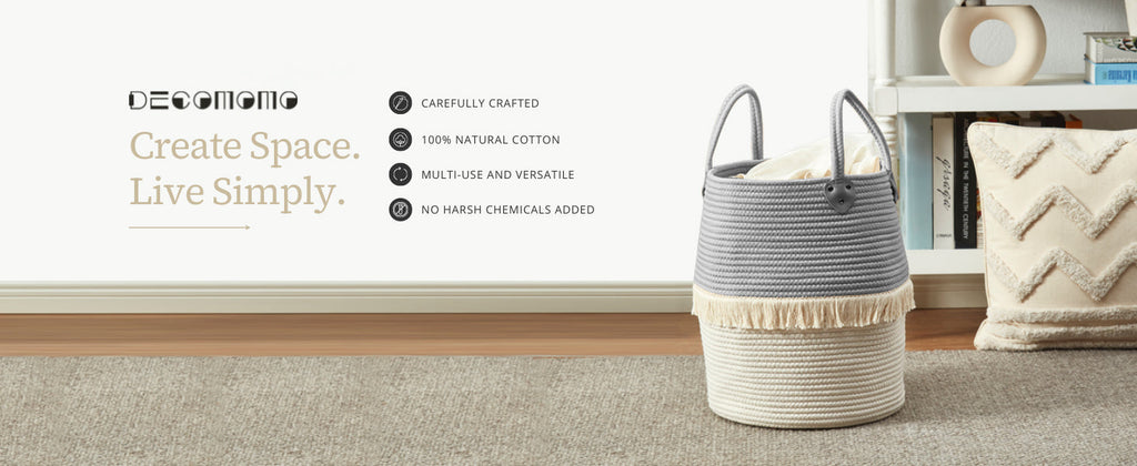 Large Decorative Basket | Baby Laundry Hamper | Woven Basket w/Handles
