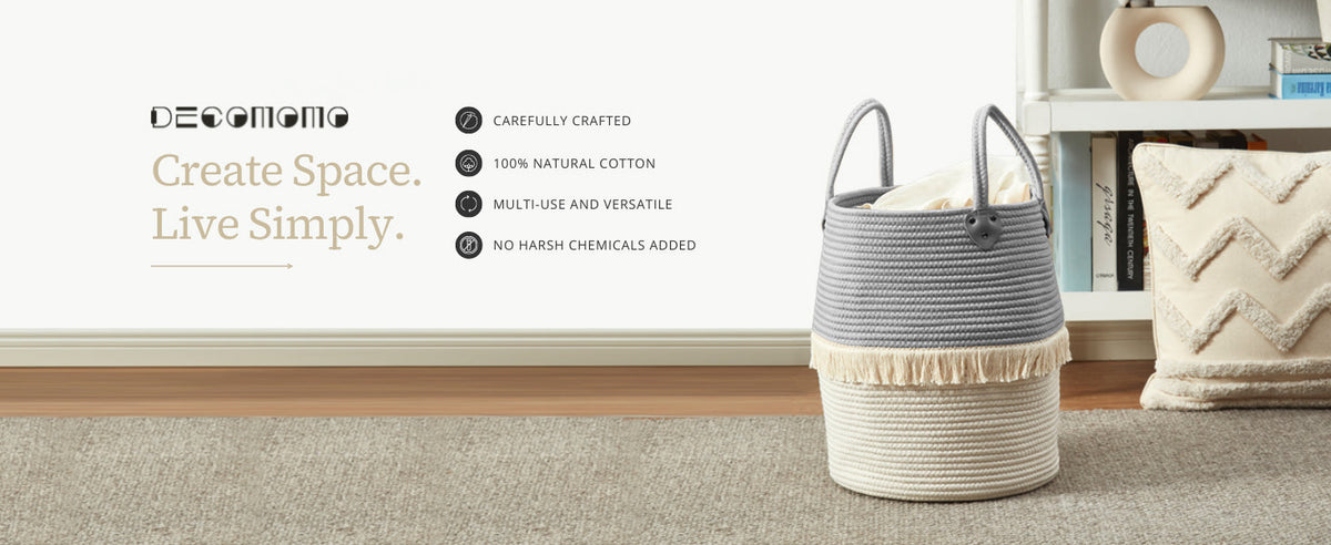 Large Decorative Basket | Baby Laundry Hamper | Woven Basket w/Handles