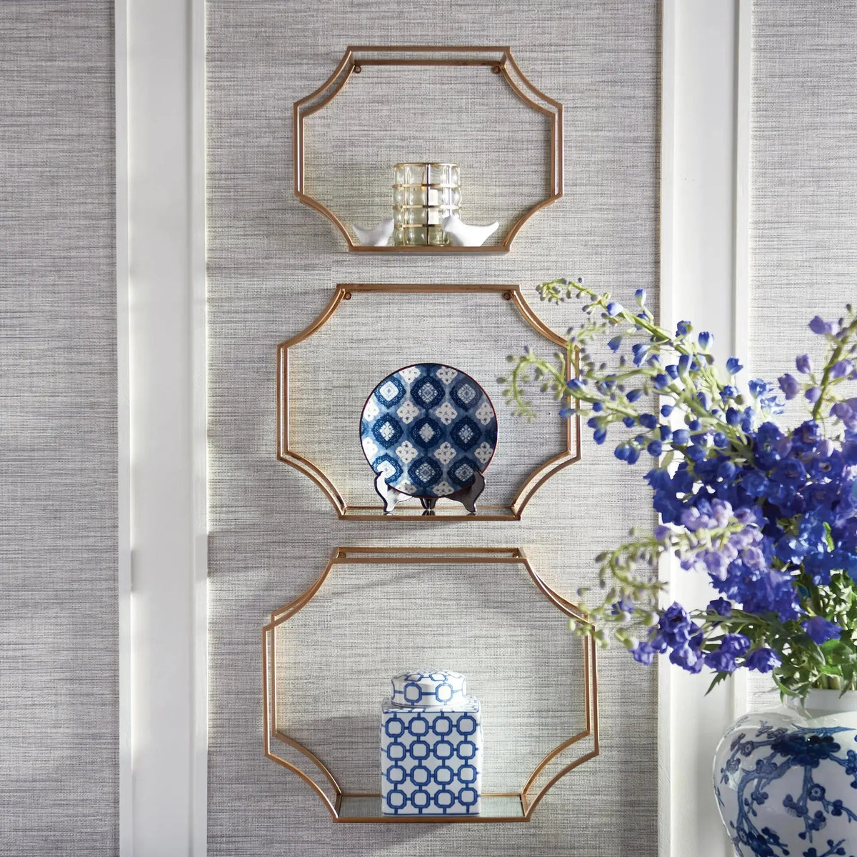 Hudson Mirrored Wall Shelves – Set of 3, Silver or Gold