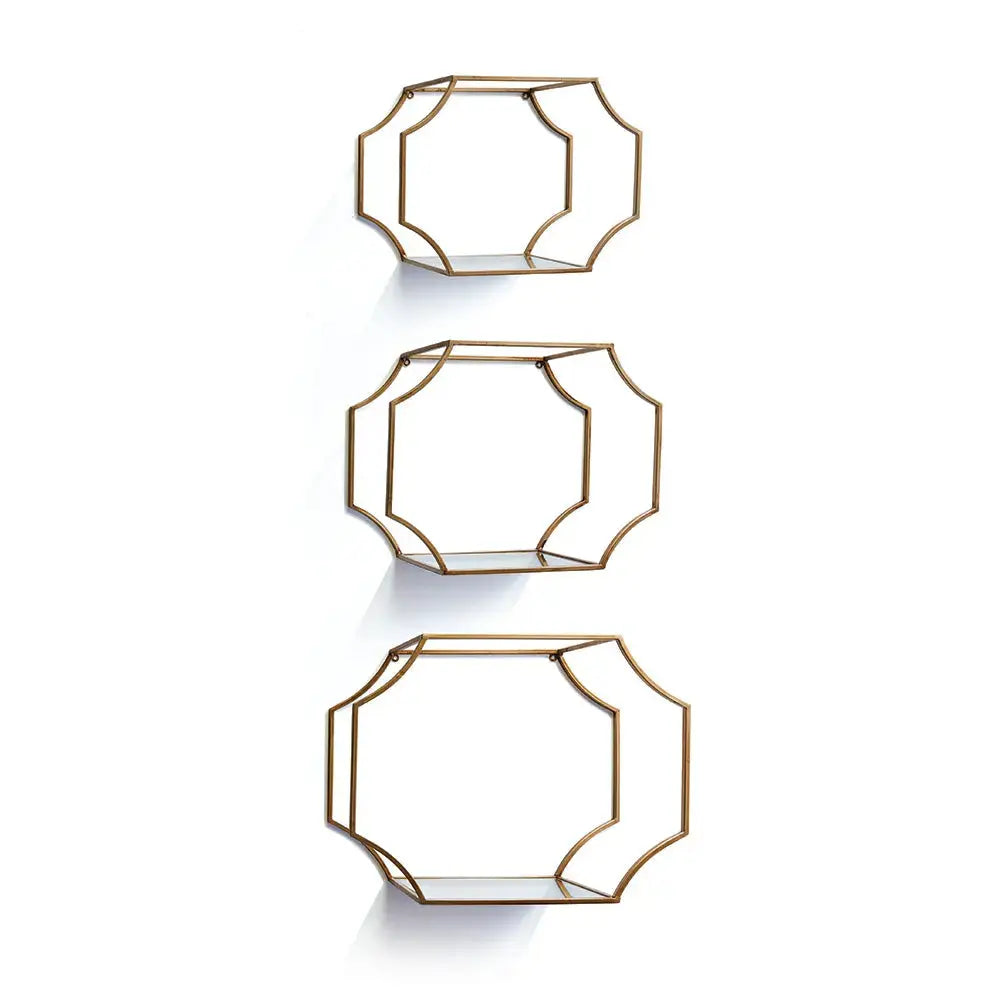 Hudson Mirrored Wall Shelves – Set of 3, Silver or Gold