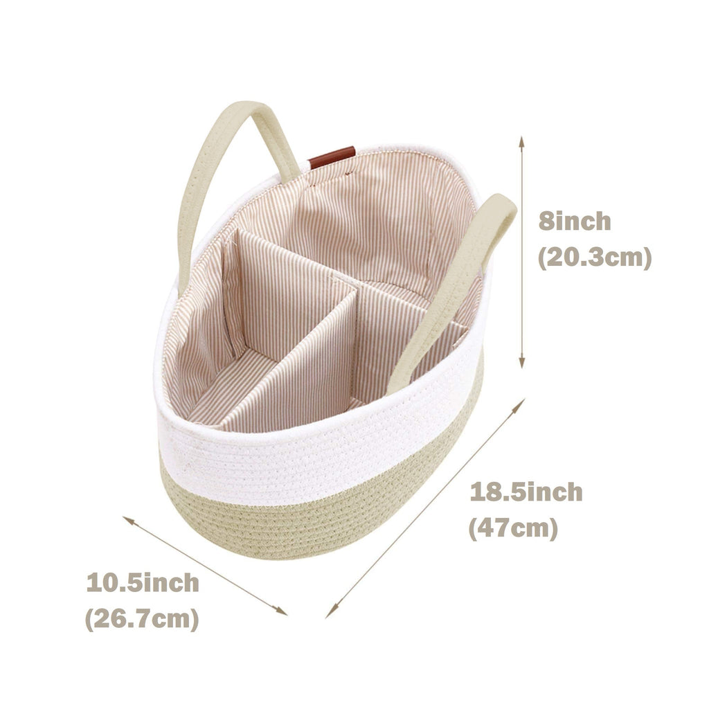Cotton Diaper Caddy Organizer W/Removable Divider | Cotton Rope Diaper Storage Basket