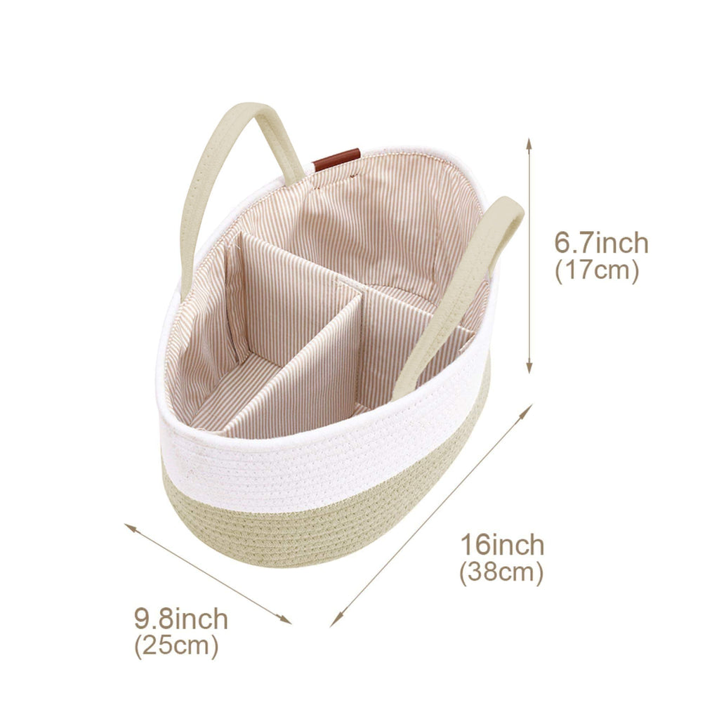 Cotton Diaper Caddy Organizer W/Removable Divider | Cotton Rope Diaper Storage Basket