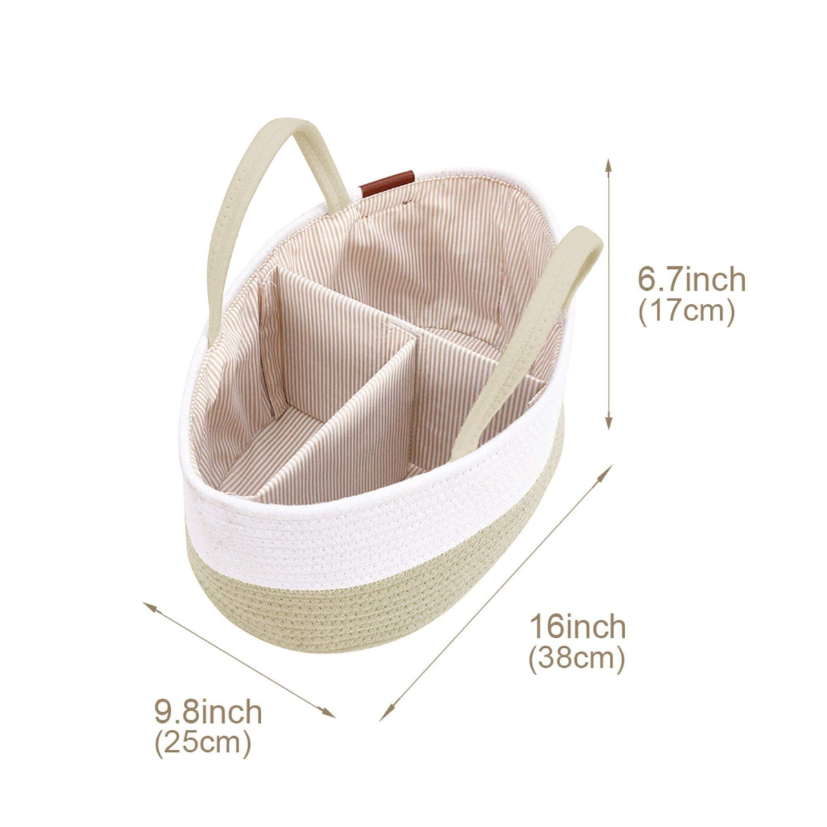Cotton Diaper Caddy Organizer W/Removable Divider | Cotton Rope Diaper Storage Basket