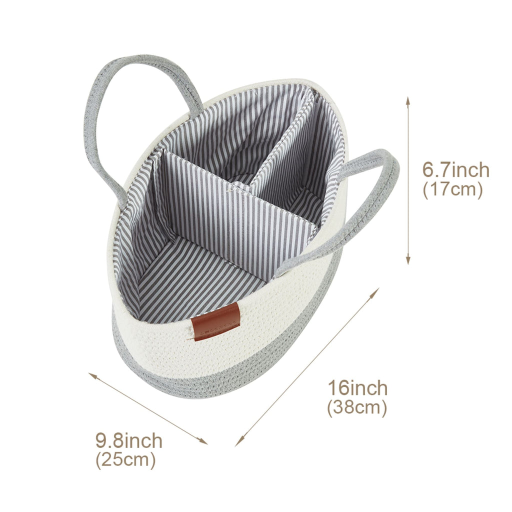 Cotton Diaper Caddy Organizer W/Removable Divider | Cotton Rope Diaper Storage Basket
