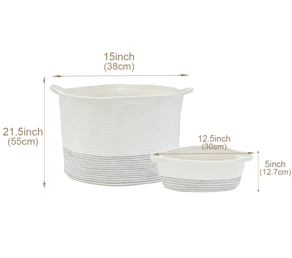 Large Cotton Woven Rope Baskets (2pcs) w/Handles - Cotton Storage Bins