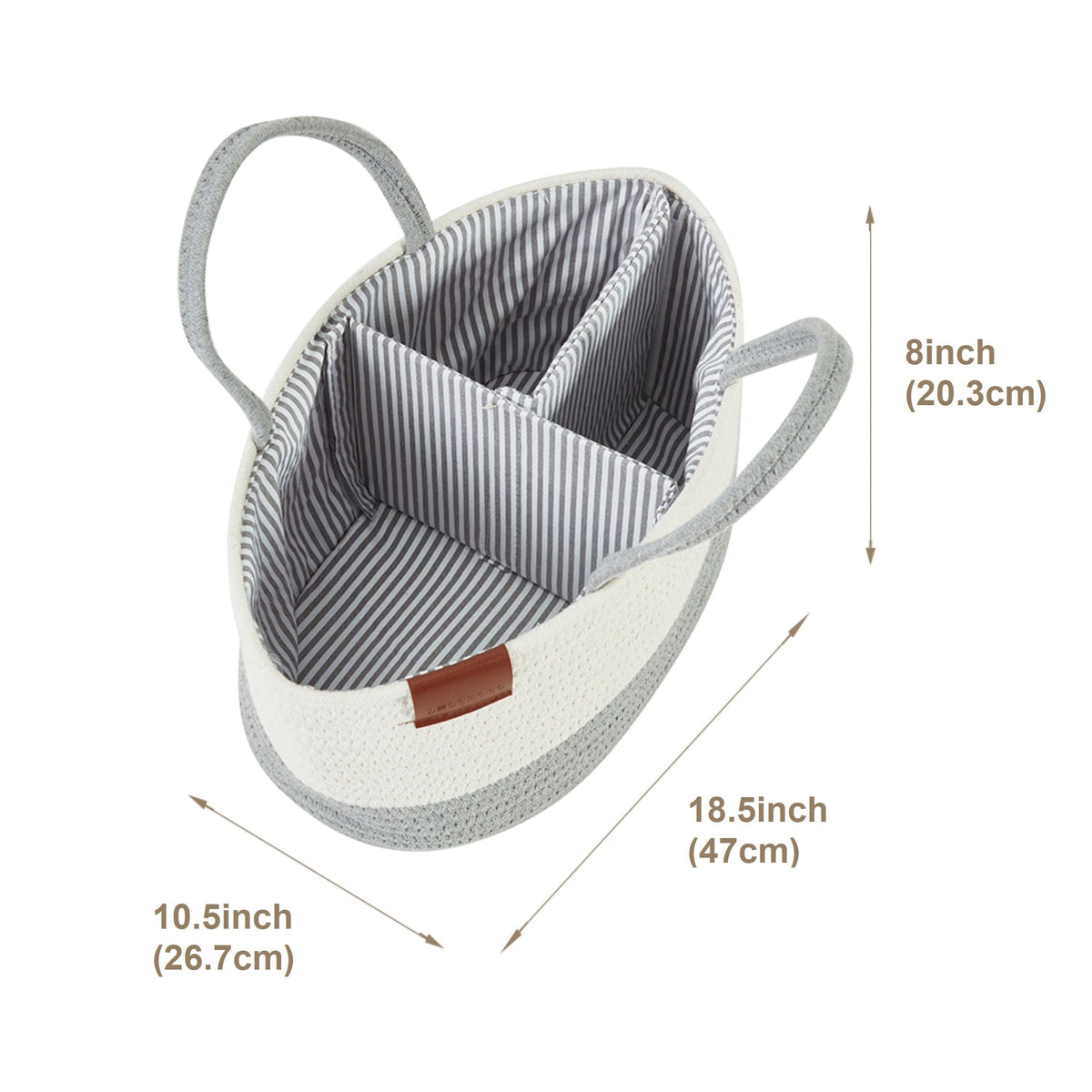 Cotton Diaper Caddy Organizer W/Removable Divider | Cotton Rope Diaper Storage Basket