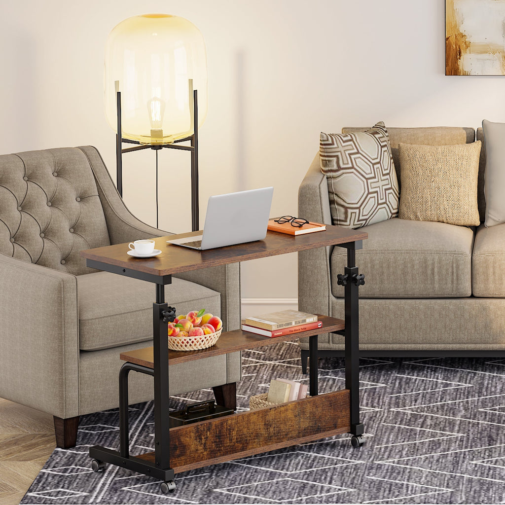 Height Adjustable Side Table with Shelves