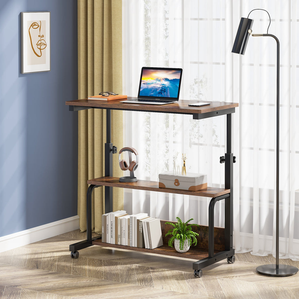 Height Adjustable Side Table with Shelves