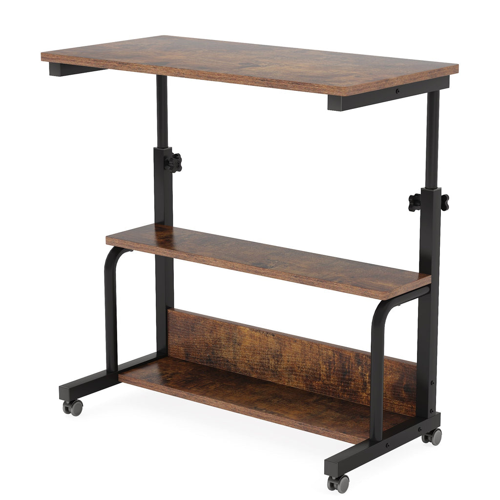 Height Adjustable Side Table with Shelves