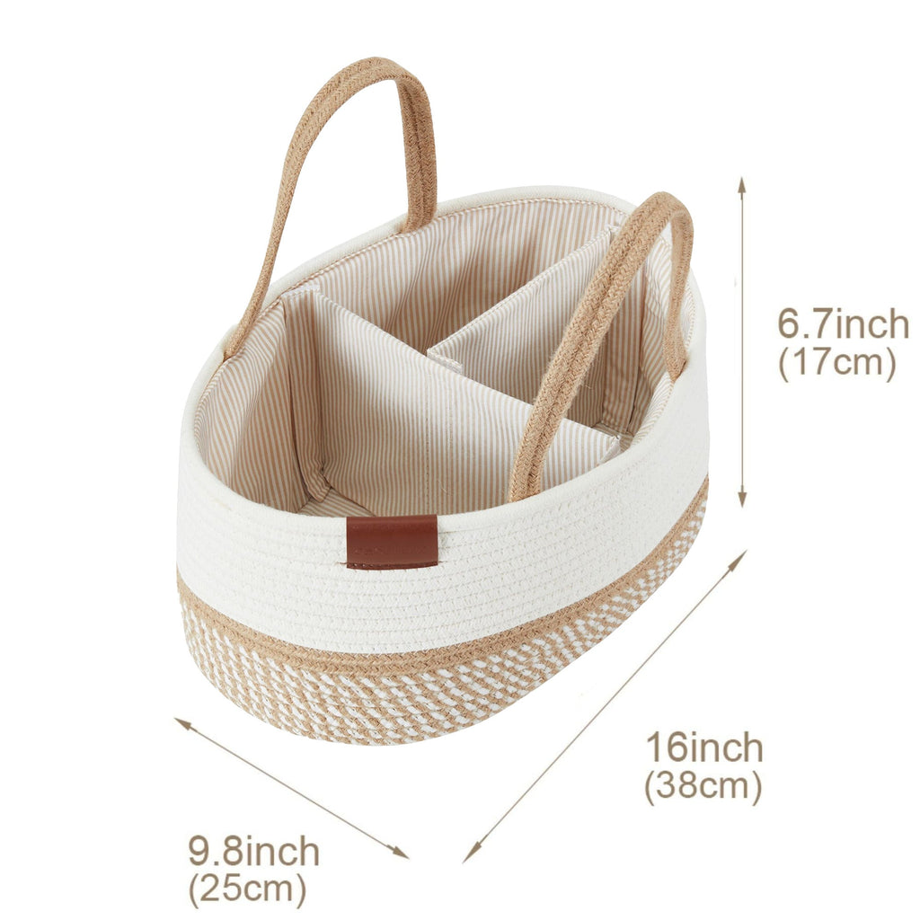 Cotton Diaper Caddy Organizer W/Removable Divider | Cotton Rope Diaper Storage Basket