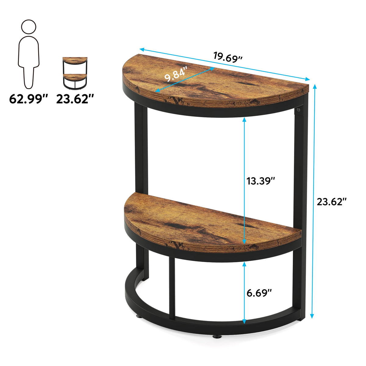 Half Round End Table with Metal Frame