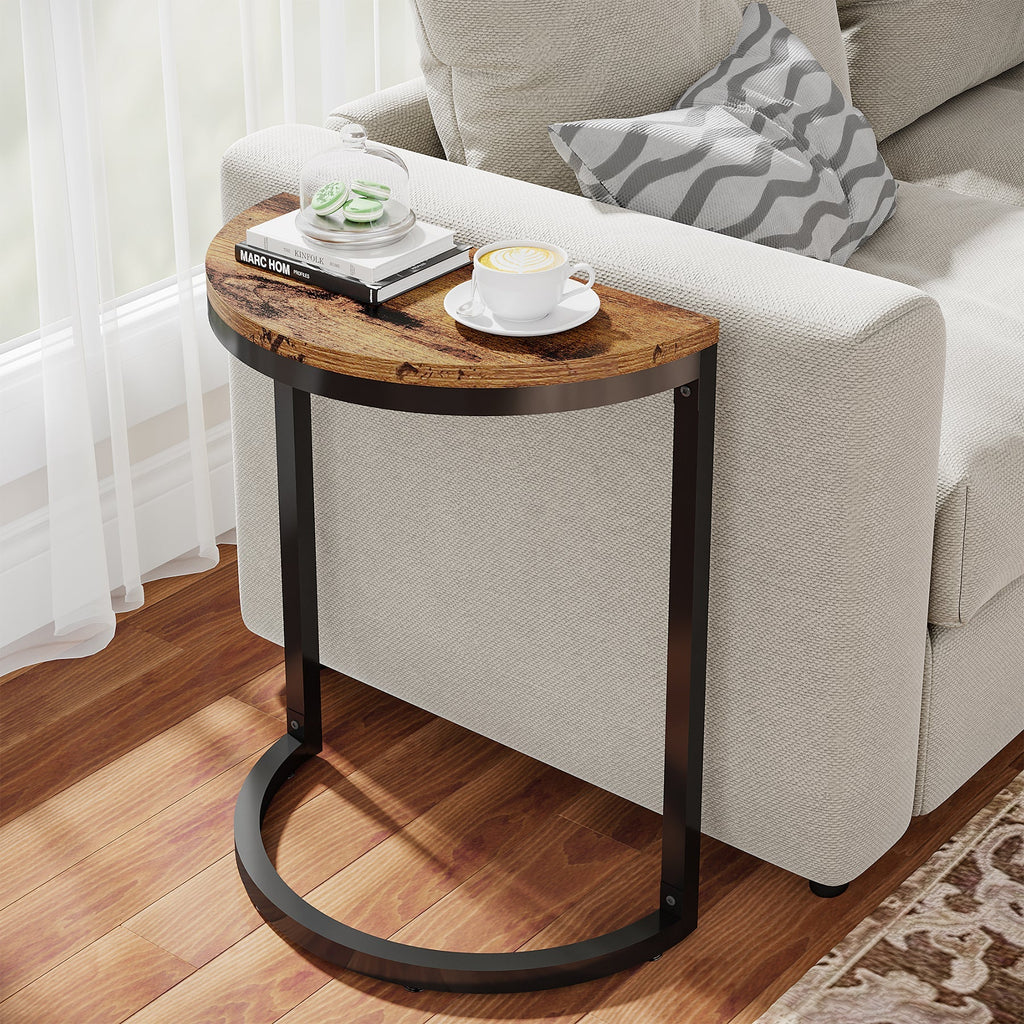 Half Round End Table with Metal Frame