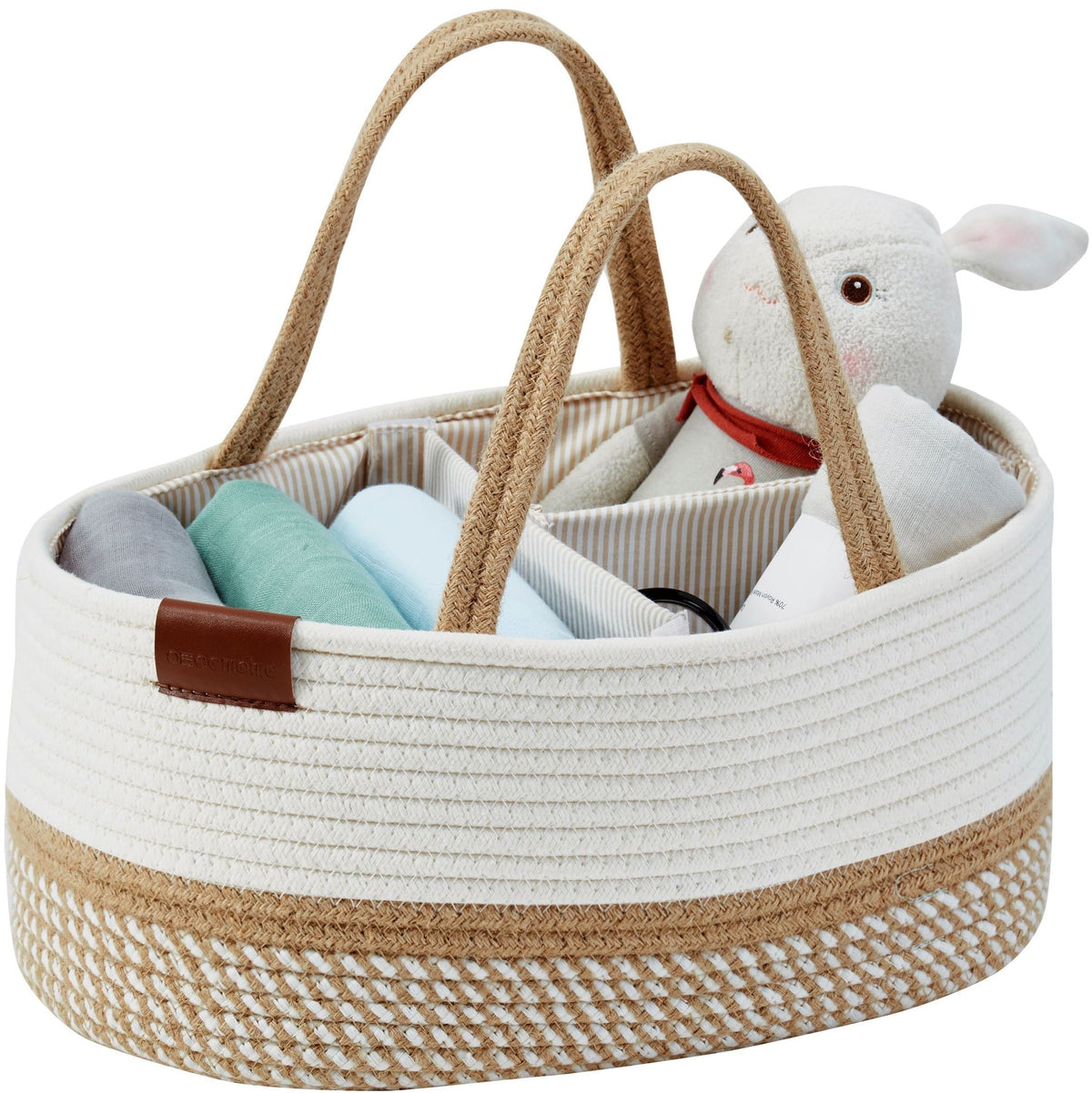 Cotton Diaper Caddy Organizer W/Removable Divider | Cotton Rope Diaper Storage Basket