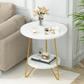 Faux Marble End Table, 2-Tier Round Sofa Table