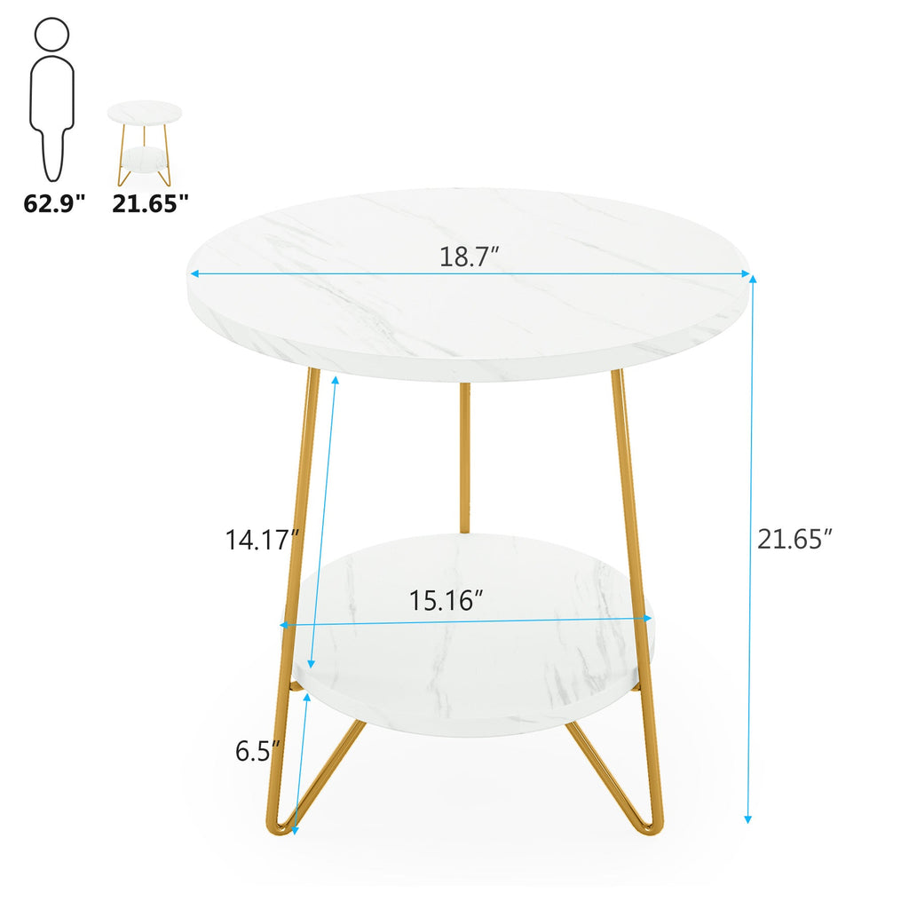Faux Marble End Table, 2-Tier Round Sofa Table