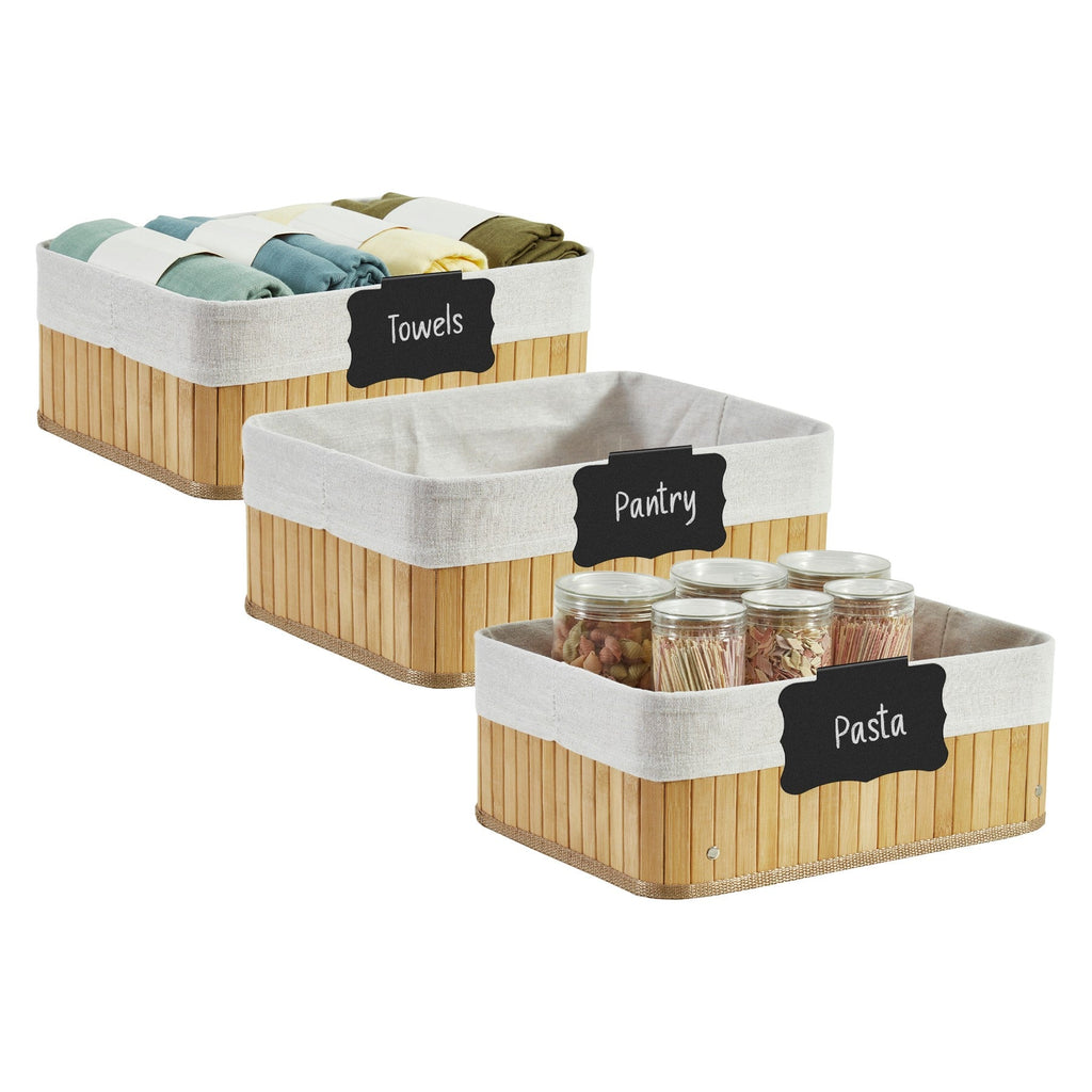Bamboo Storage Basket with Removable Linen Storage Bin | Natural Wicker Baskets