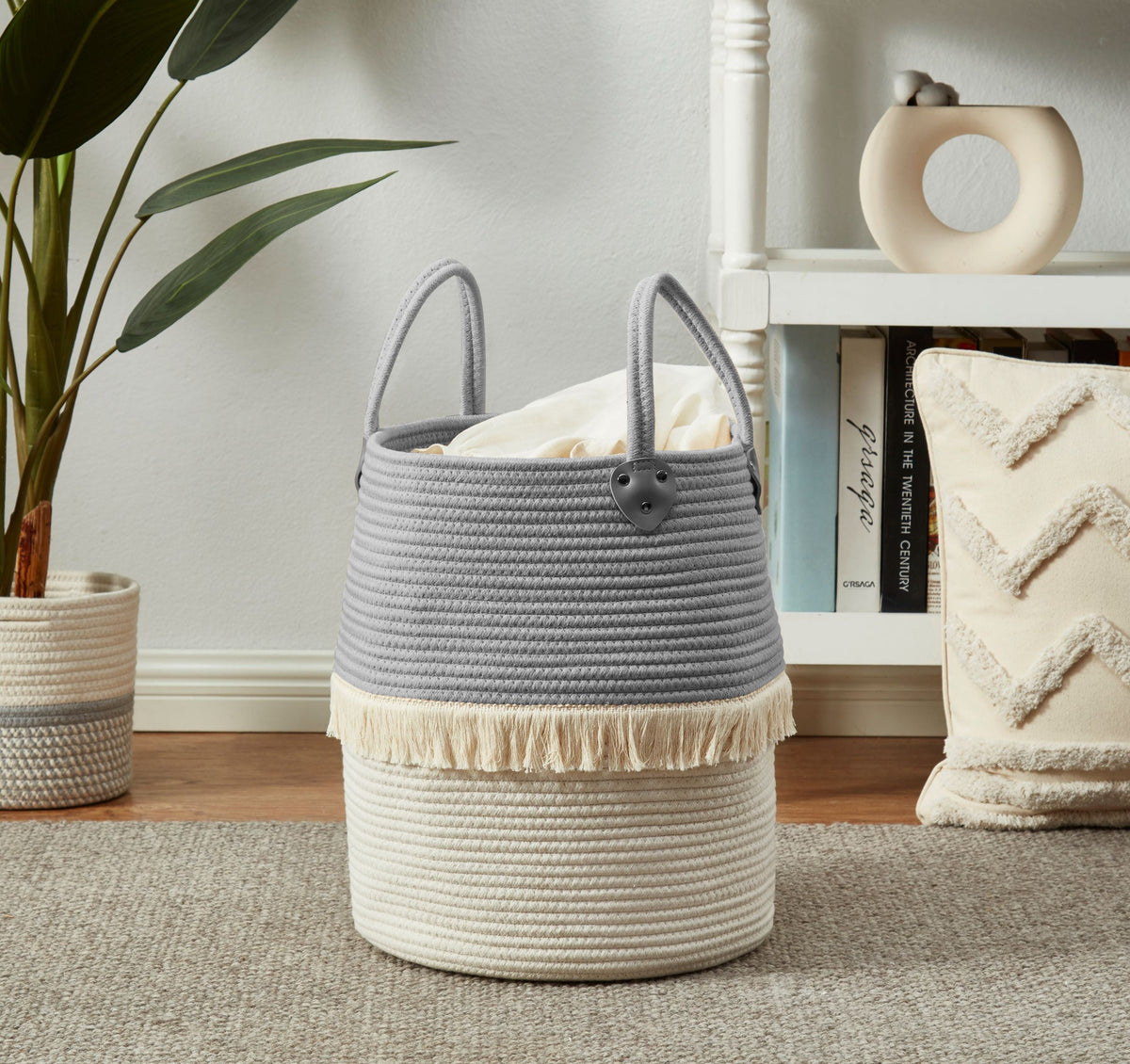 Large Decorative Basket | Baby Laundry Hamper | Woven Basket w/Handles